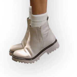 Nordstrom Cream Leather Lug-Sole Chelsea Booties